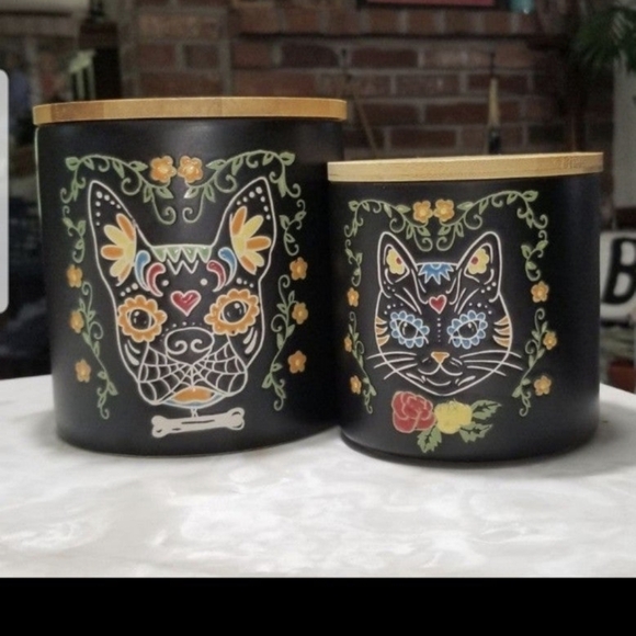 inHomestylez Day of the Dead Dog Cat canister cellar wooden wood lid set eli ana - Picture 3 of 8